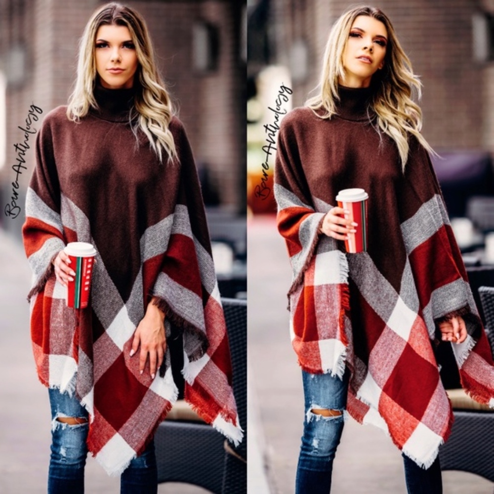 AUTUMN FEELS Poncho - BROWN - Picture 2 of 2